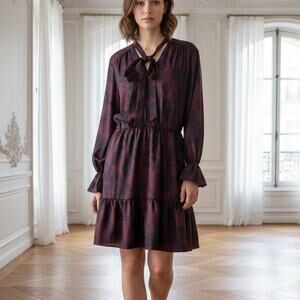 Eloquii Maroon Black Floral Tie Neck Mini Dress 16